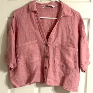 Zara Pink Crop Linen Top